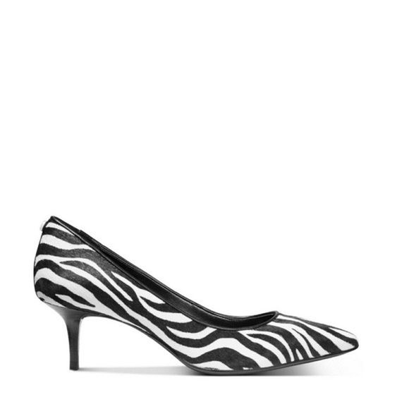 New! MICHAEL KORS Calf-hair Zebra Print Kitten Heel Flex Pumps Black White - Picture 1 of 3